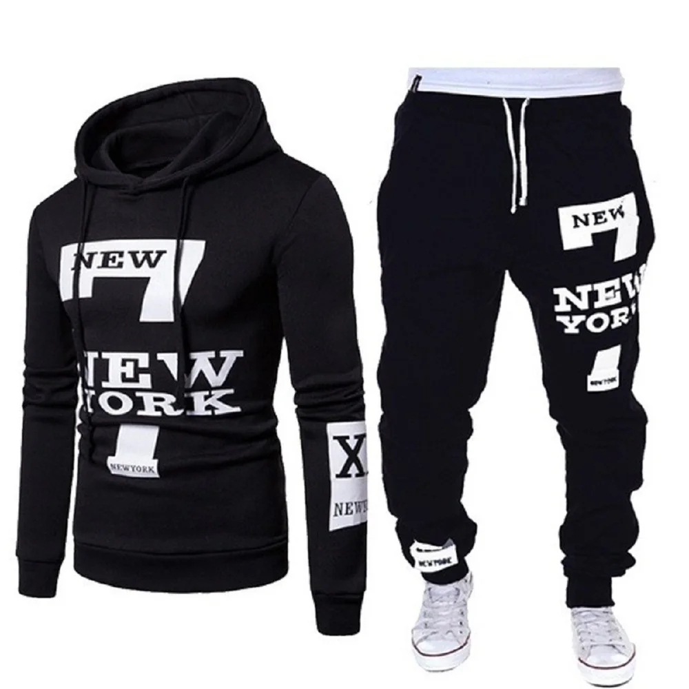 

Classic Hoodies Trousers Sets New York Men's Tracksuits Casual Sweatshirt Sweatpants Suits Number Printed Hooded Sportswear