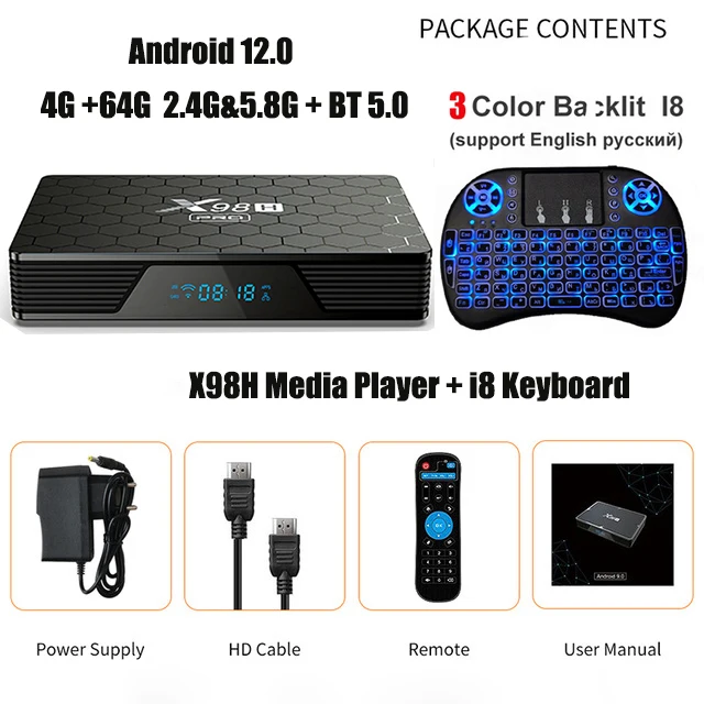  Android TV Box 11.0 4GB 32GB Decodificador Smart TV Box Amlogic  S905W2 USB 2.0 1080P Ultra HD 4K HDR H.265 AV1 WiFi 2.4G 5.8GHz BT 5.0 with  Wireless Backlit Mini Keyboard : Electronics