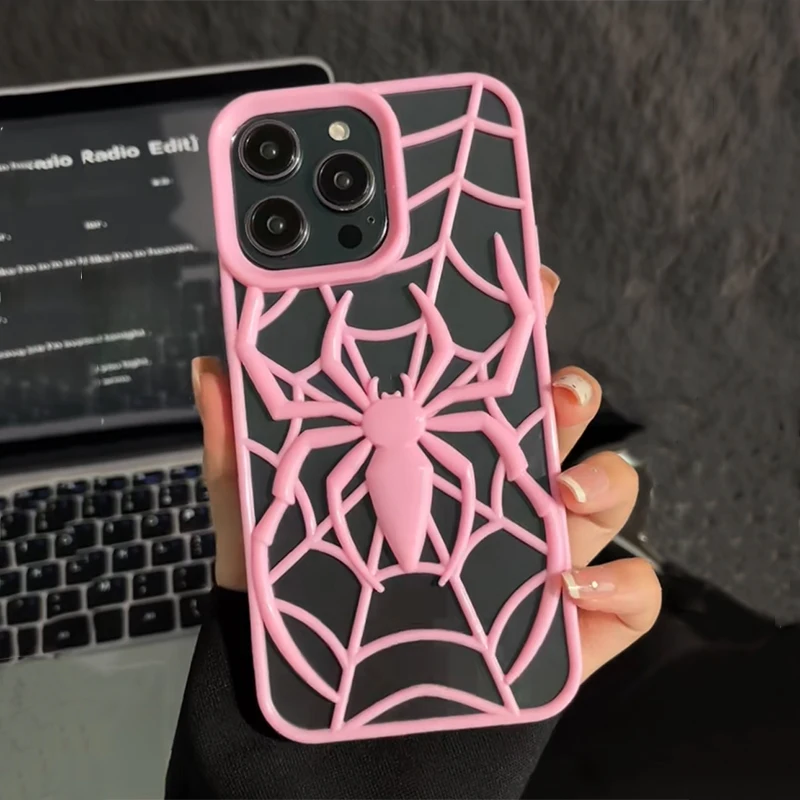 Pink Cool 3D Spider Hollow Heat-Dissipating Phone Case - Soft Silicone Back Cover
