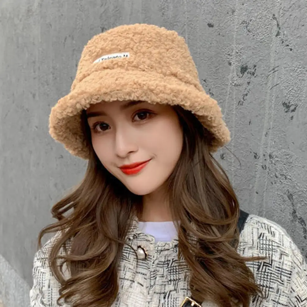 

Women Fisherman Hat Fleece Winter Cap Short Brim Soft Faux Lamb Fur Women Bucket Hat Thick Cozy Winter Basin Hat for Outdoor