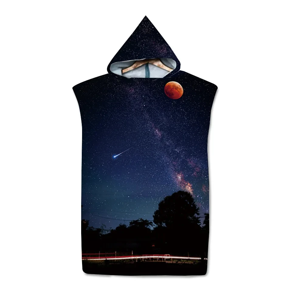 Beautiful Moonlit Night Sky Print Microfiber Quick-Drying Beach Towel Adult Kid Hooded Outdoor Swimming Bath Towel Surf Poncho 4