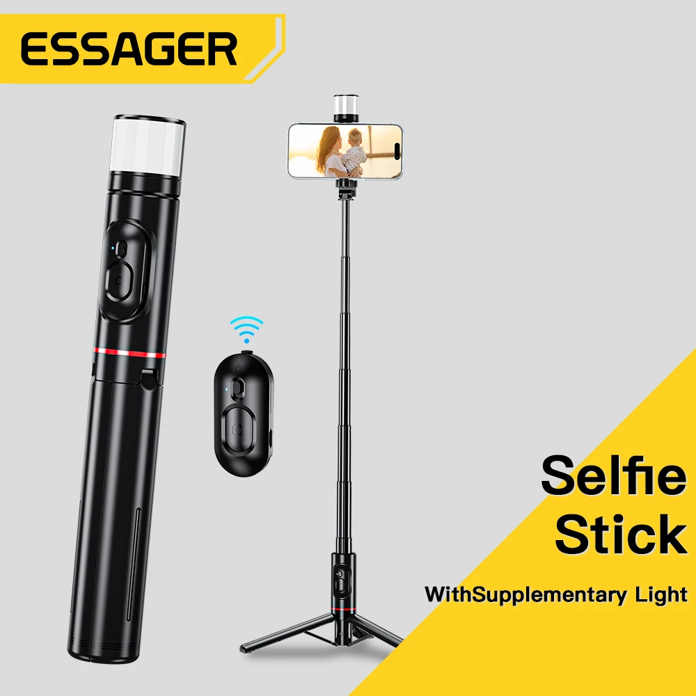 

Essager portable telescopic selfie stick with fill light wireless bluetooth smart phone tripod for iPhone mobile Samsung Xiaomi