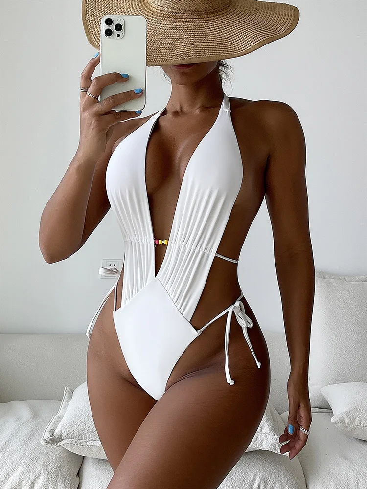 

The New One-piece Female Swimsuit Underwire Gathered Swimsuit Sexy Black Triangle One-piece Swimsuit Dropshipping