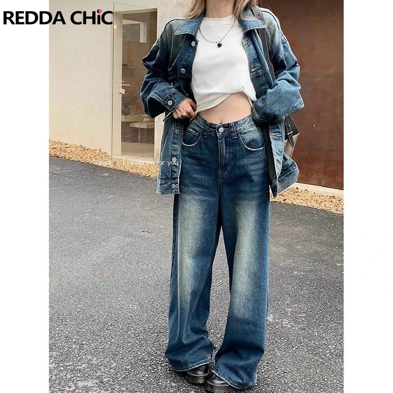 

REDDACHiC 90s Retro Skater Oversized Pants Women Boyfriend Baggy Jeans Blue Brushed High Rise Loose Casual Vintage Y2k Trousers