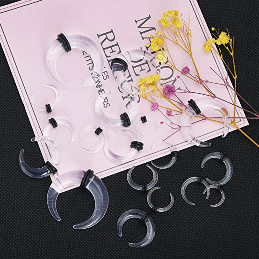 18Pcs Acrylic Septum Pincher Tapers C Shape alo Ear Taper Kit Piercing Jewelry