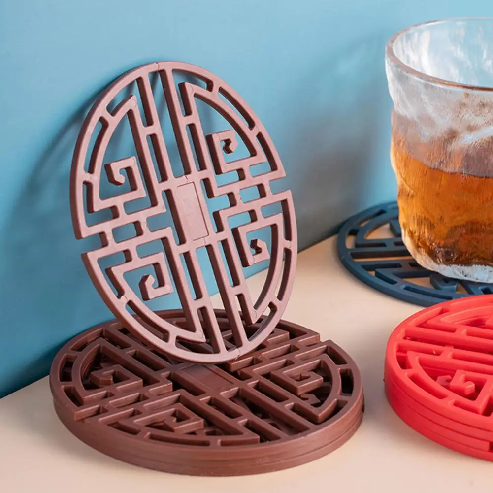 

3Pcs/Set Cup Coaster Excellent Decorative Flexible Retro Chinese Style Drink Placemat for Kitchen Cup Mat Table Placemat
