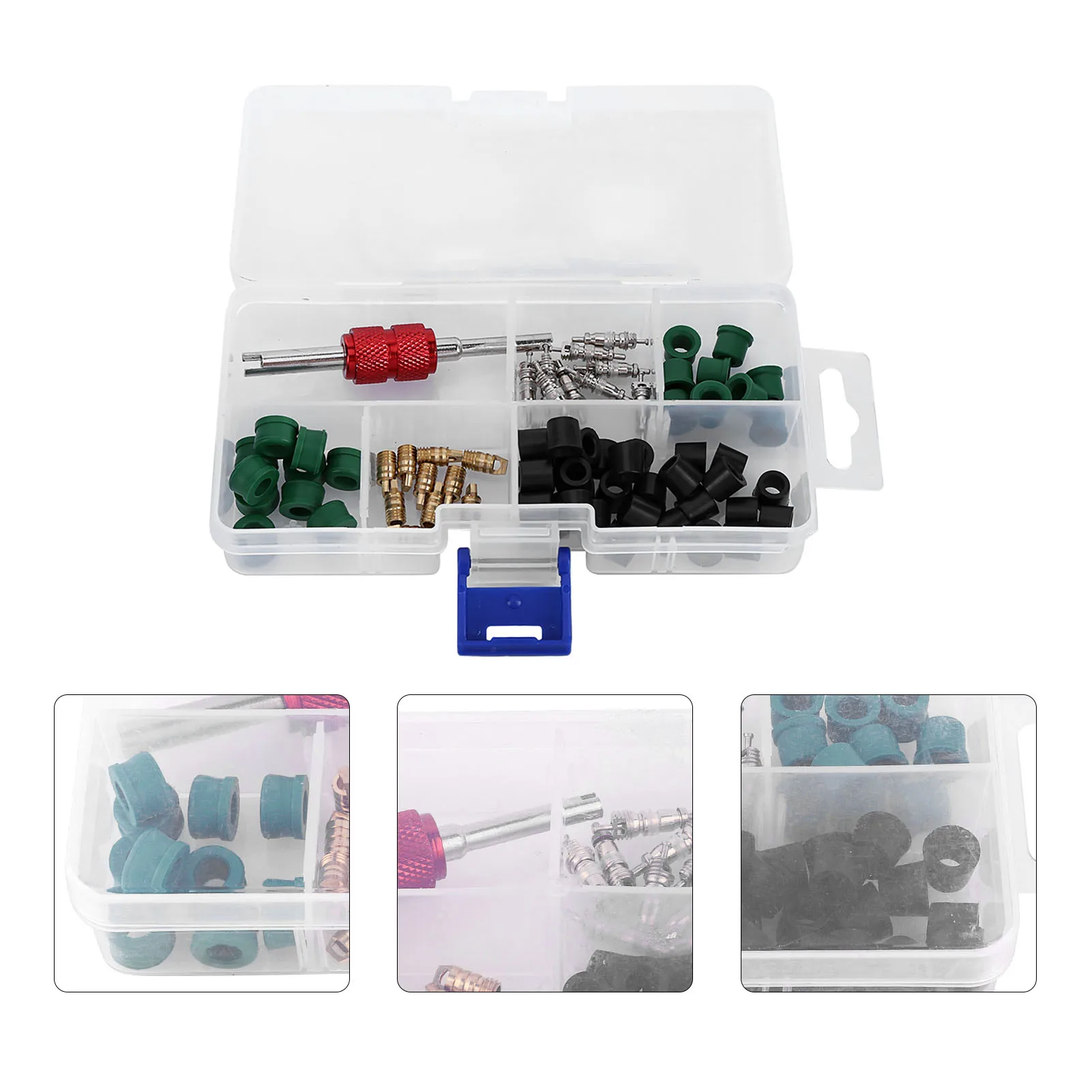 71pcs Air Condition Repair Kit Repair Tool 10pcs Valve Cores 50pcs Hose Gaskets 10pc Valves