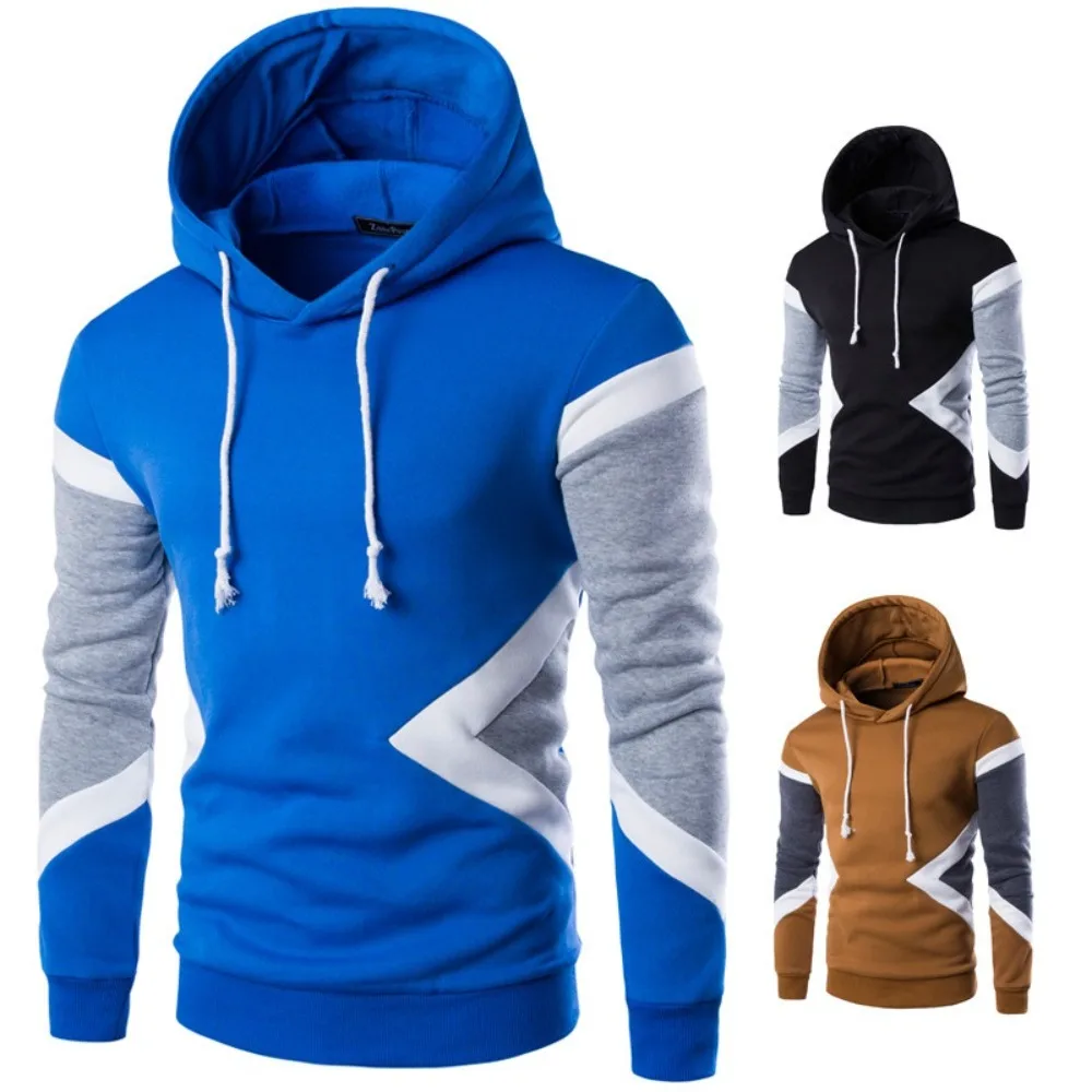 

Men sweater color matching plush men's top and jacket pullover hooded casual men's clothing