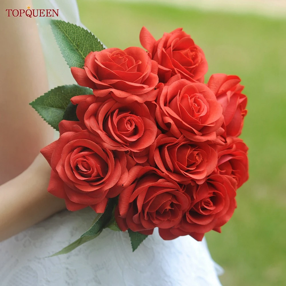 TOPQUEEN SF23 Bridal Holding Flowers Wedding Bouquet Blue Rose Artificial Flowers Bridal Bouquets For Romantic Wedding Holding