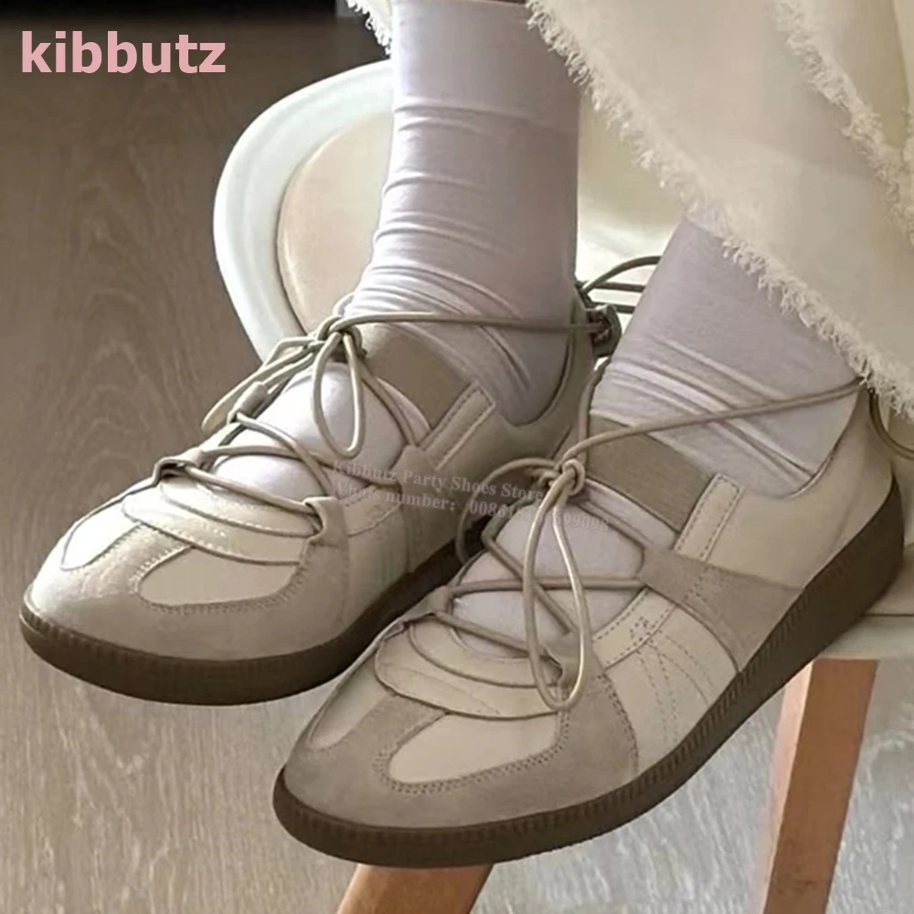 Mary Jane Ballet Pumps Round Toe Flat With Mixed Color Genuine Leather Straight Strap Slip-On Fashion Elegant Concise Shoes New