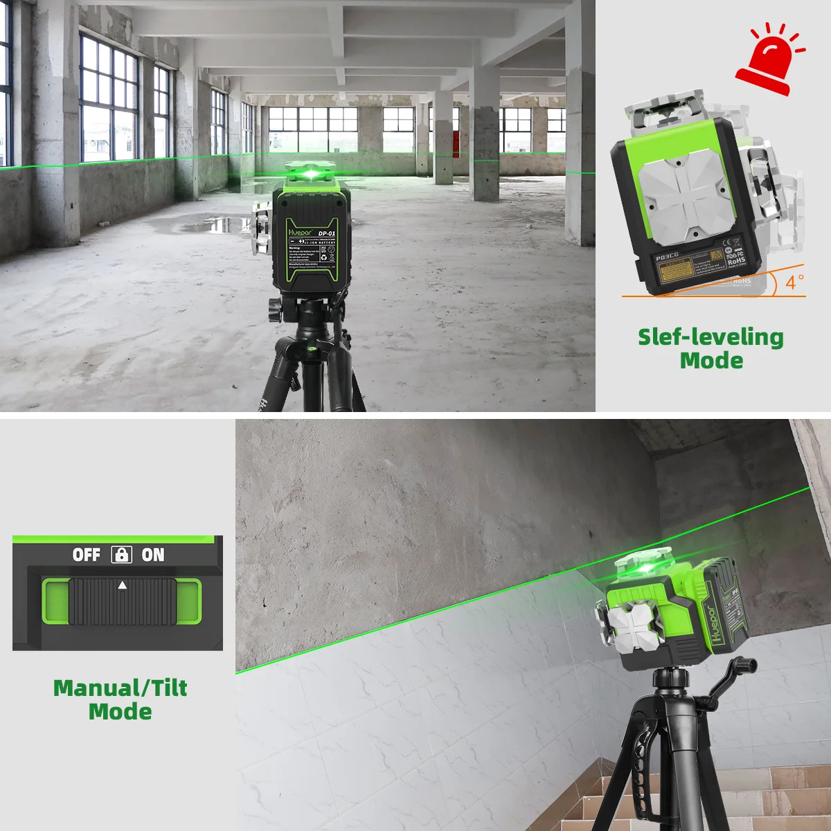 12 Lines 3D Green Laser Level with Remote, Bluetooth, Receiver/Tripod, Self-Leve