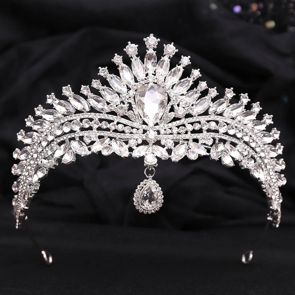 Luxury Silver Color Crystal Bridal Jewelry Sets Rhinestone Tiaras Crown Necklace Earrings Alloy Wedding Dubai Jewelry