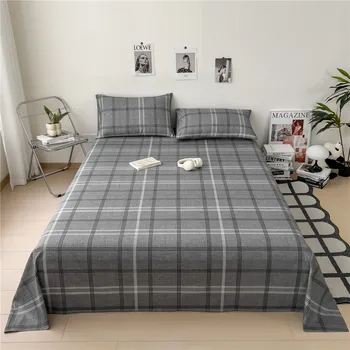 Bonenjoy 100% Cotton Bedsheet Plaid Style Bed Linen Skin-friendly Flat Sheet Soft Sheets drap de lit (Pillowcase Need Order) 1