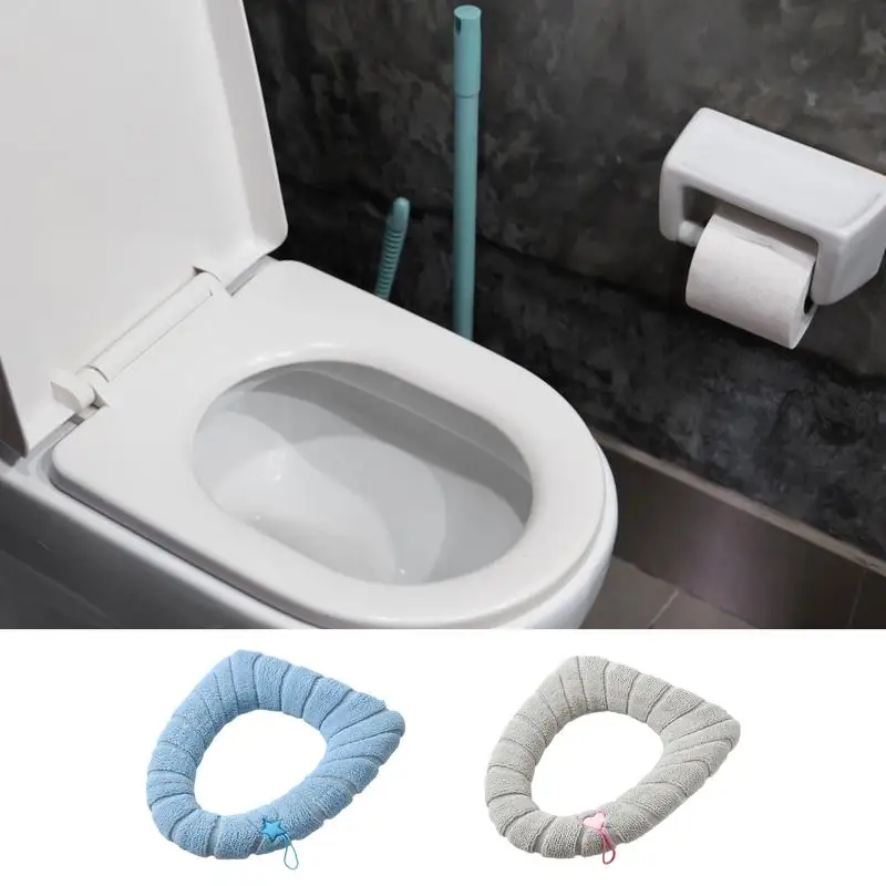 

Toilet Seat Cover Mat Bathroom Winter Coverage Knitted Toilet Pad Cushion Handle With Thicker Soft Washable Warmer Accessories