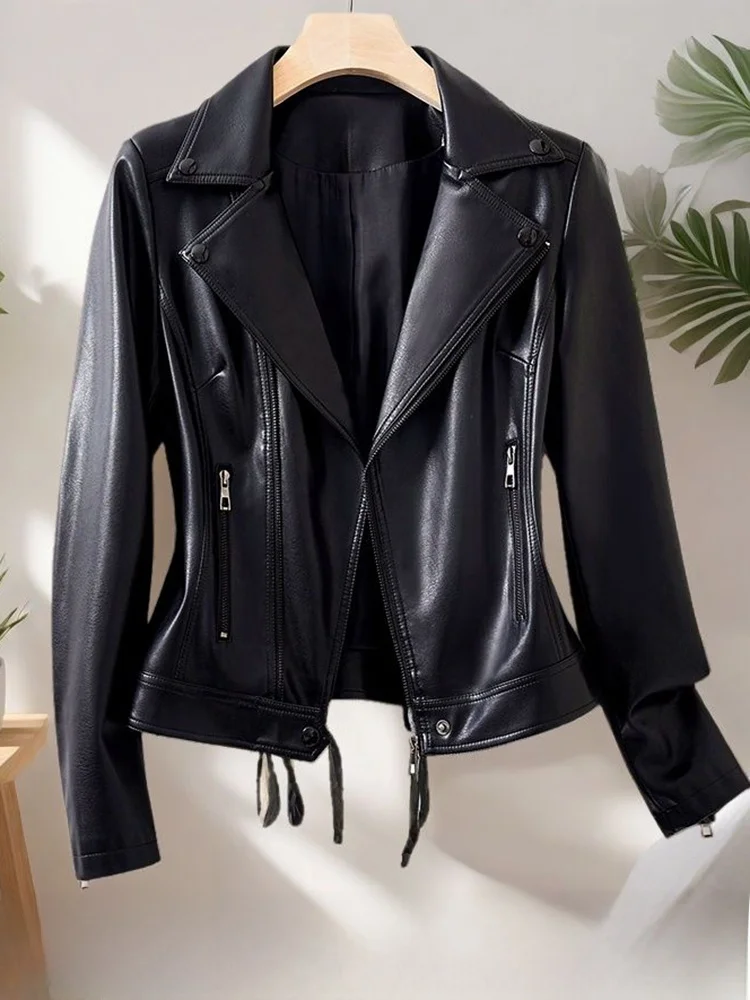 Slimming Short Women's Leather Jacket Sheepskin Genuine Leather Coat Spring Autumn New Style Heining Fashionable Biker Jacket