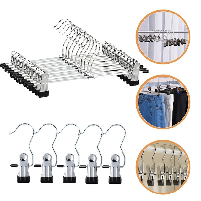 10/20Pcs Metal Windproof Hanger, Stainless Steel Hooks,For Clothes Home Pants Coat Non-slip Drying Hangers With Adjustable Clips