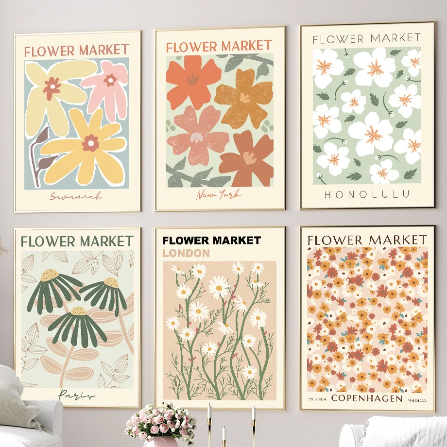 

Boho Flower Market Dandelion Daisy Wall Art Canvas Painting Nordic Posters Prints Abstract Wall Pictures For Living Room Decor
