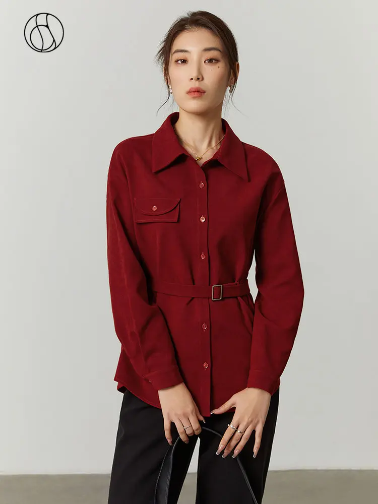 

DUSHU Office Lady Vintage Shirt Women's Autumn Winter 2022 New Slim Adjustable Waist Shirt For Women Casual Red Women Shirts