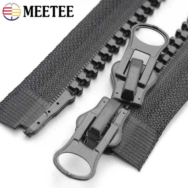 8# Meetee Resin Zipper 60-250cm Double Sliders Open End Zip Down Jacket Coat Tent Black Zippers DIY Sewing Clothing Accessories