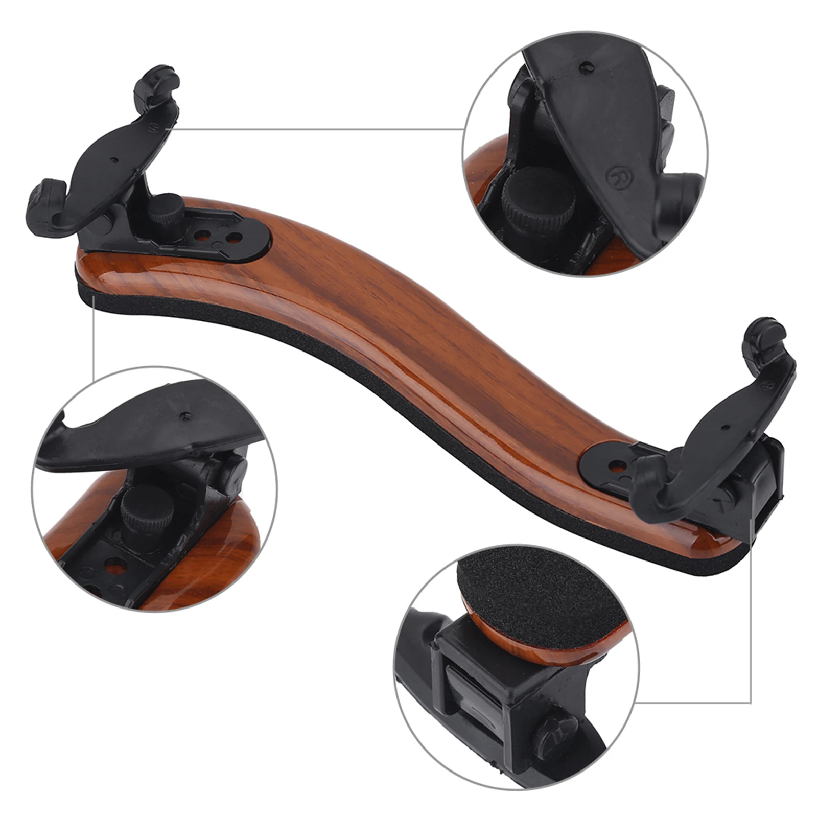 Violin Shoulder Rest Plastic Padded Solid Wood Coffee Single Board Adjustable 3/4 4/4 Fiddle Parts Accessory Violin Shoulder Pad