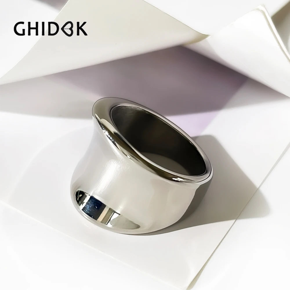 Женское широкое кольцо из нержавеющей стали GHIDBK, гладкое, нестандартное, свободного блеска, минималистичное, крупное, толстое, уличное