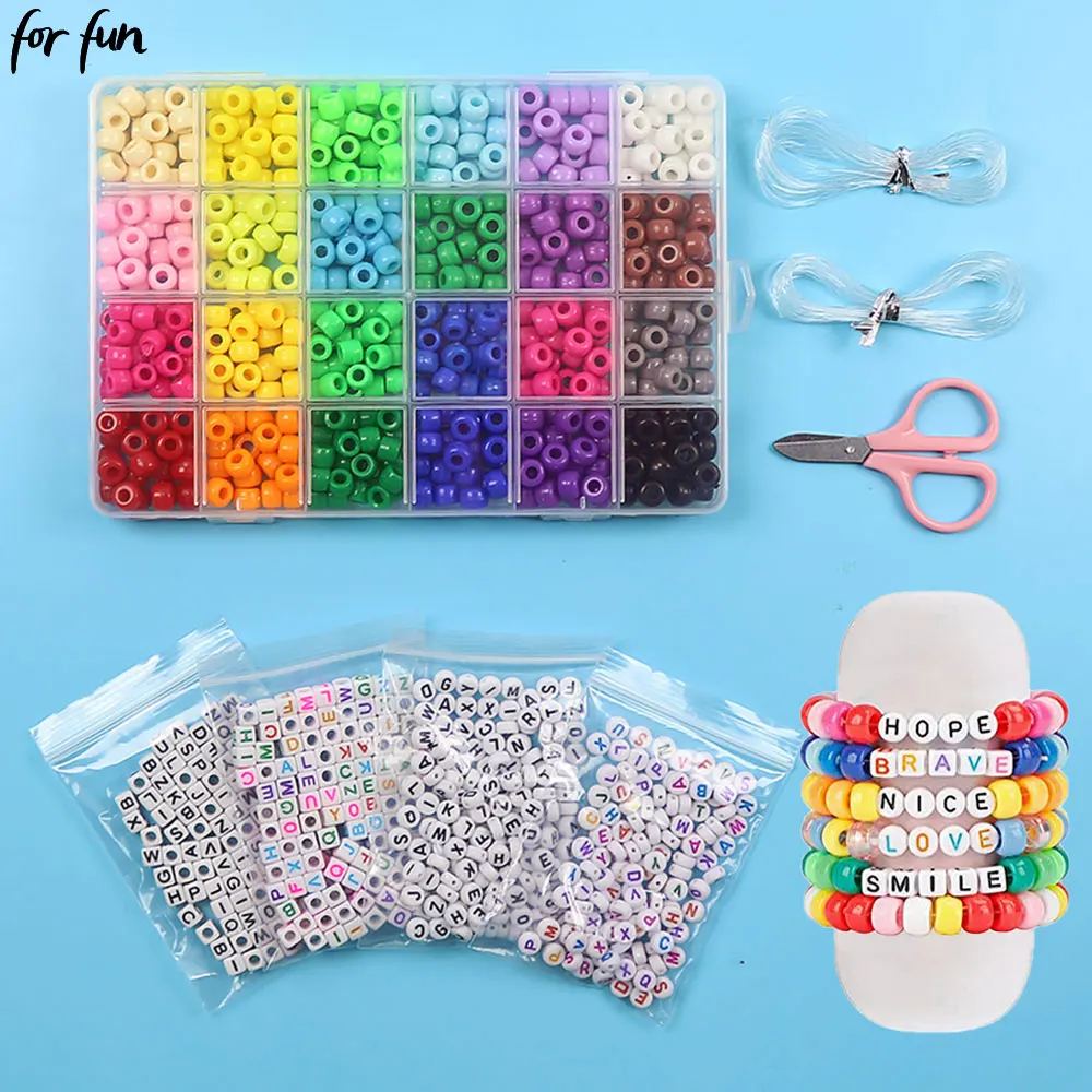 Fun DIY Color Small Horse plastic beads Bead Set 24 Colors Loose Beads Kit 840pcs Plastic Children Handmade Bead String Bracelet Making