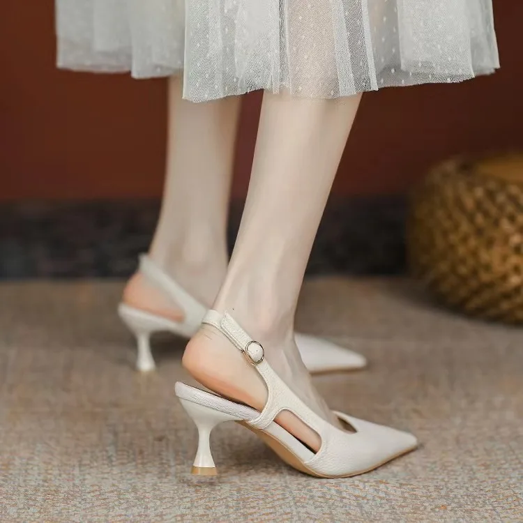 Women Pumps Pointed Toe Sandals Slip on High Heels Sandal Black Sexy Heels Slingbacks Office Lady Shoes Wedding Summer2024