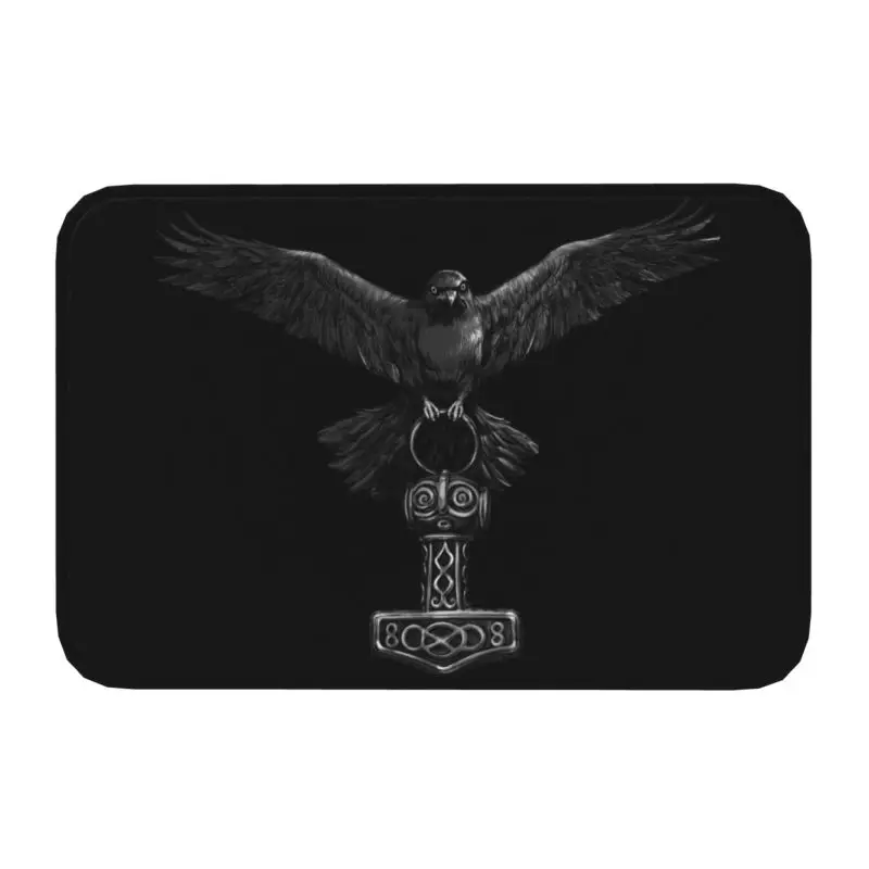 Vikings Odin Raven Con Thor Mjolnir Hammer Floor Door Kitchen Bath Mat Outdoor Norse Odin God Door Mat Tappeto D'Ingresso Tappeto