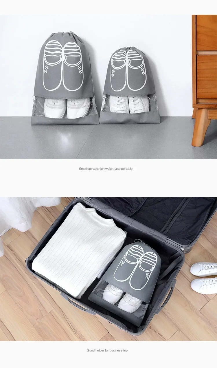Description Picture 5 of itemNon-woven Fabric Drawstring Drawstring Pocket Shoe Storage Bag Transparent Shoes and Boots Dust Bag One Pcs