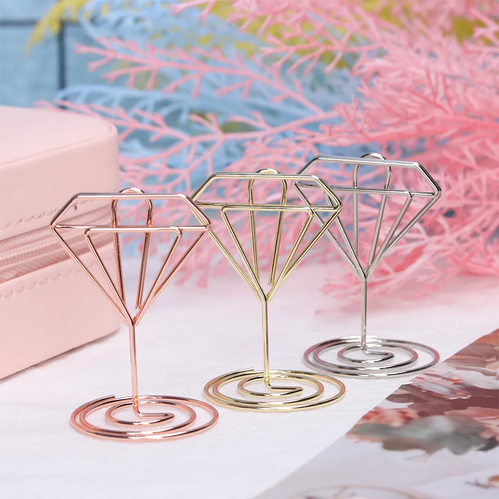 Mini Metallic Clamps Stand Heart Shape Place Card Table Numbers Holder Desktop Decoration Place Card Wedding Supplies