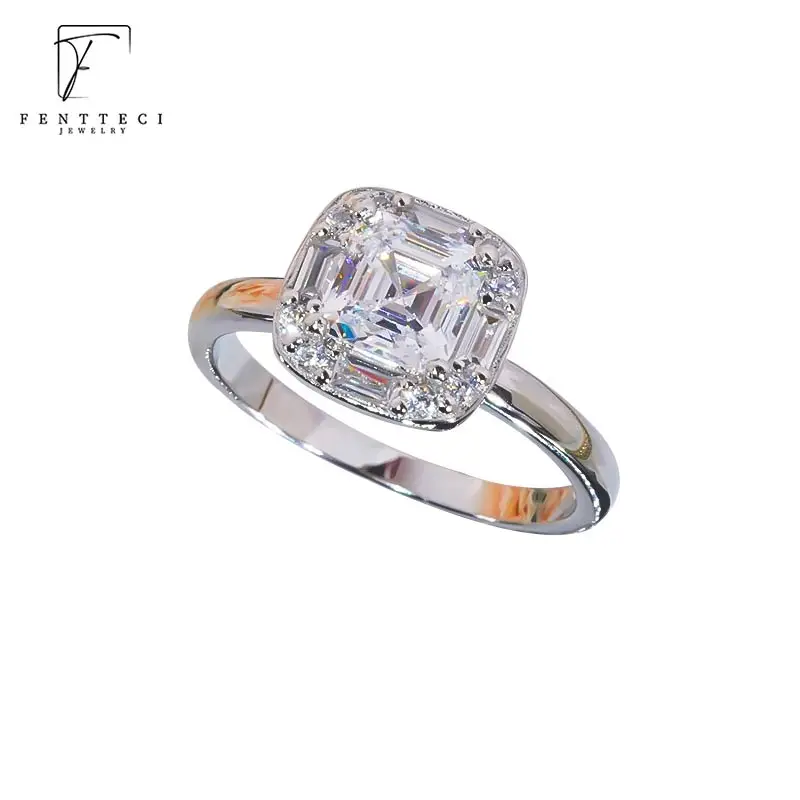 FENTTECI S925 Sterling Silver Platinum Plated Square Moissanite Ring Luxury Jewelry For Women Wedding Engagement Party Gift factory direct sales jewelry props jewelry display stand ring plaster jewelry display stand square display props spot