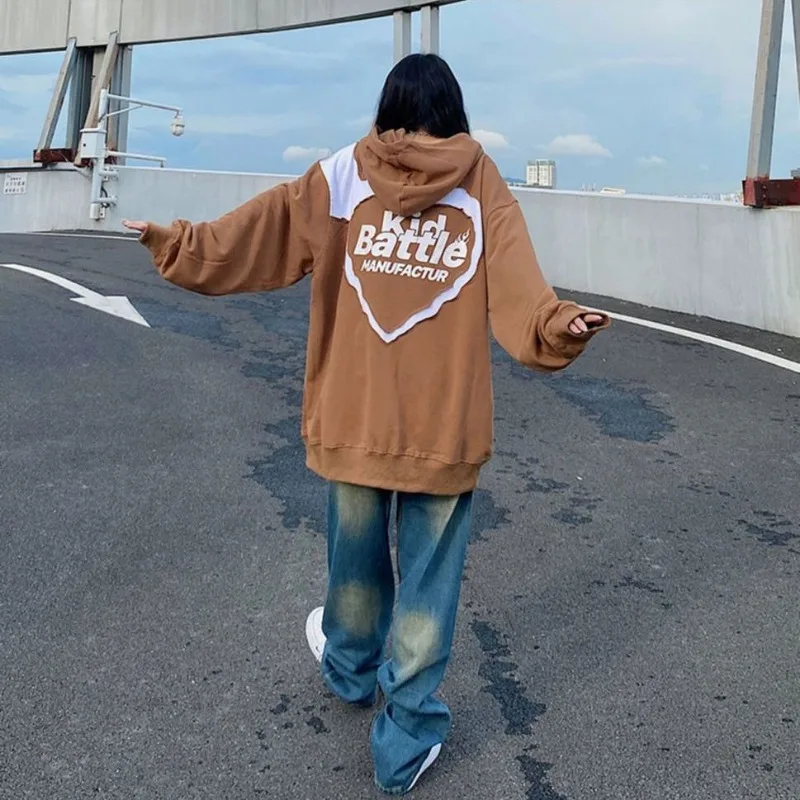New Harajuku Hooded Sweatshirt Women 100% Cotton Spring and Autumn Thin Section Hip-hop Streetwear Oversize Couple Clothing Tops