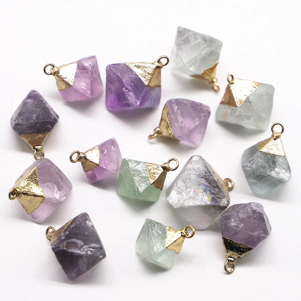 

New Fashion Natural Stone Fluorite Pendants Cone Octahedron Quartz Crystal Gemstone Necklace Home Decoration Gift Wholesale 10Pc