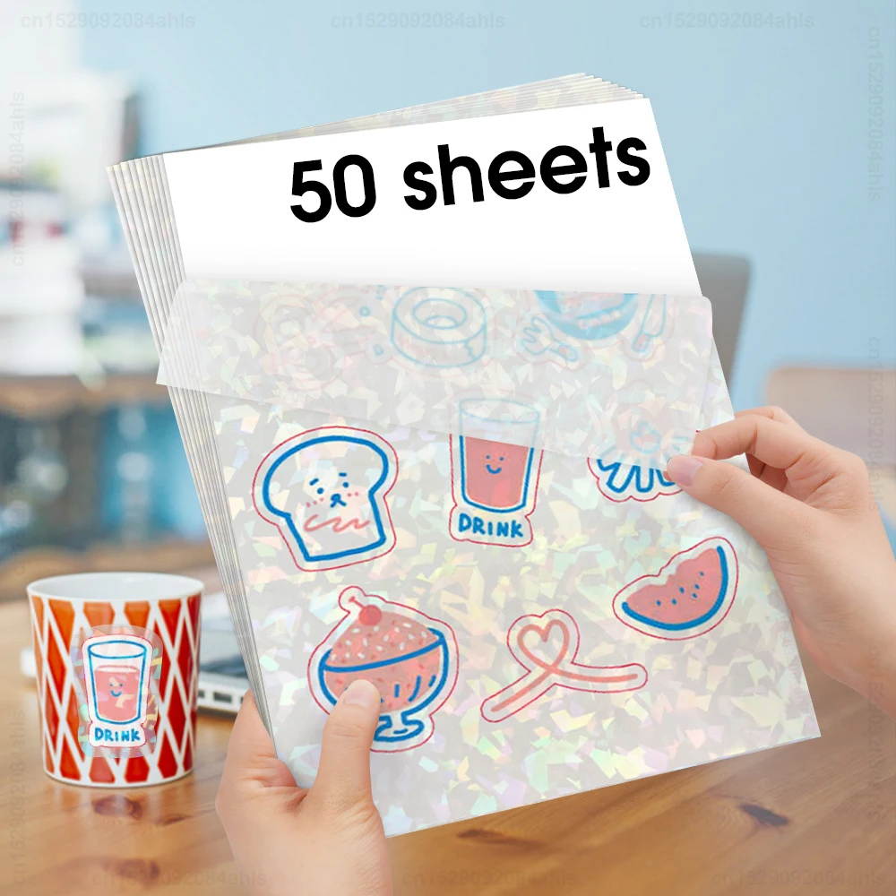 

50 Sheets Transparent Shards Vinyl Sticker A4 Paper for Inkjet Printer Waterproof Vinyl Paper Sheet Self Adhsive Label Sticker