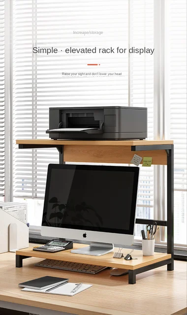 Supporto Per Stampante A 2 Piani - Organizzatore Da Scrivania Con Ripiani Regolabili Per Ufficio E Casa - Foto 2