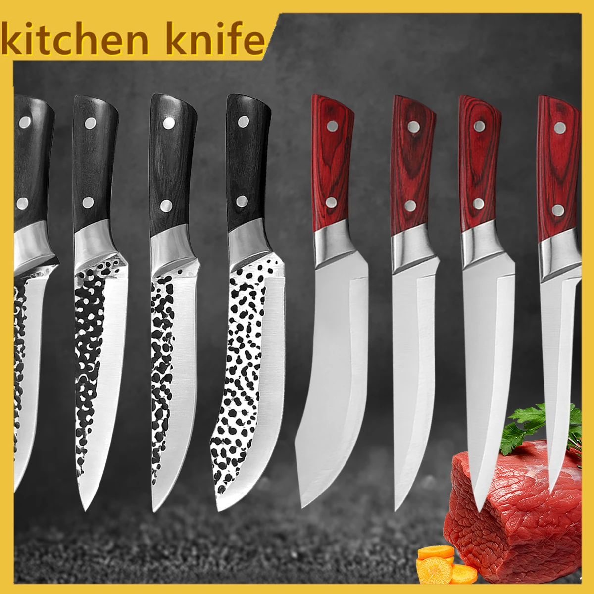 bamboo knife holder Boning Chef Knives Set Multifunction Stainless Steel Cleaver Butcher Knife for Meat Bone Fish Fruit Vegetables Kitchen Knife grey knife block