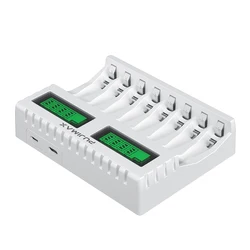 PUJIMAX LED Display Smart Charger for AA/AAA Ni-MH Rechargeable Batteries (White)