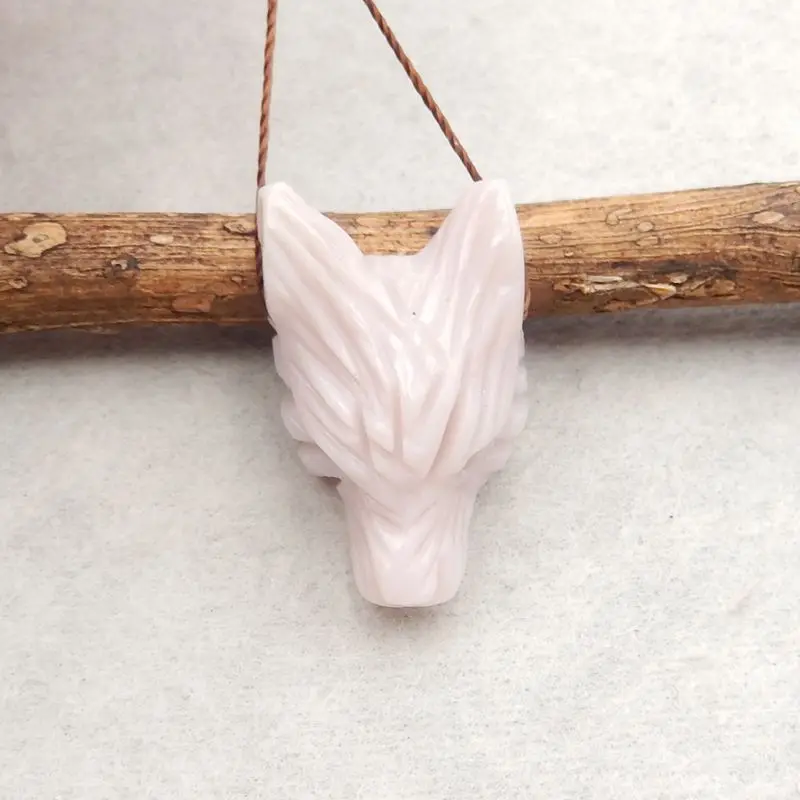 Customized Jewelry Natural Stone Pink Opal Handcarved Wolf Head Gemstone Fashion Necklace Accessories Pendant Bead 26x16x11mm 4g