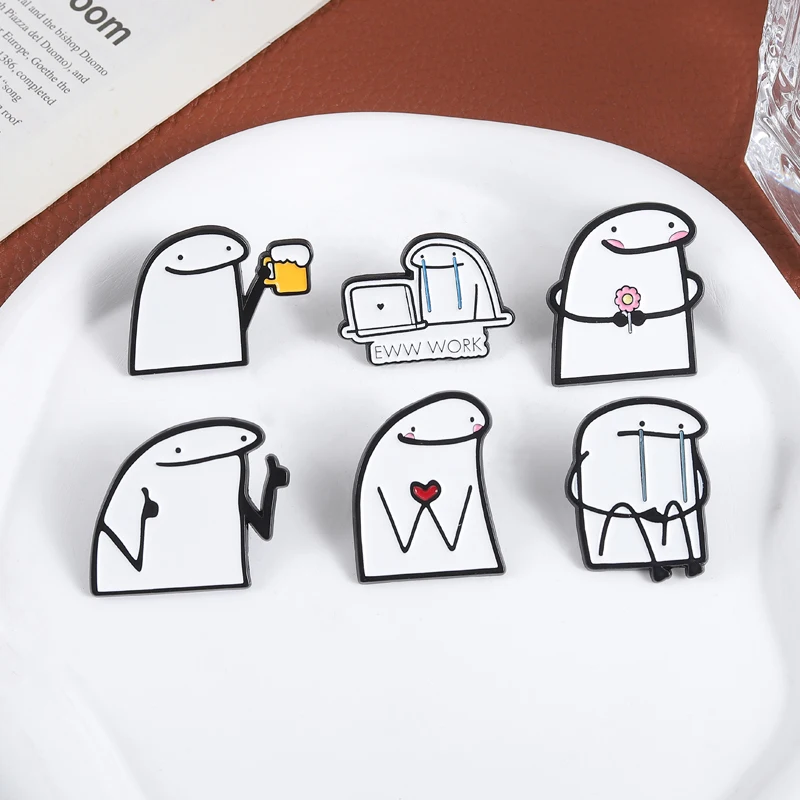 Lustige vereinfachte Figuren Flork Meme mit Bier Blume Emaille Pins süße Geste Liebe Broschen Revers Abzeichen Schmuck Geschenk für Freunde – Detail 23