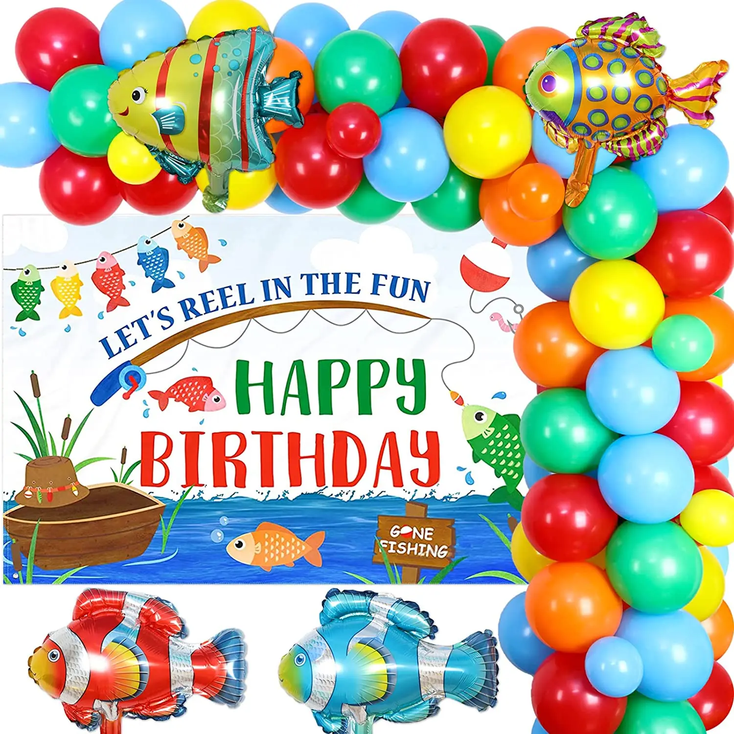 Fishing Theme Birthday Party Decorations, Colorful Fish Balloon, Garland  Gone, Happy Birthday Backdrop, Boys Bday Supplies - AliExpress