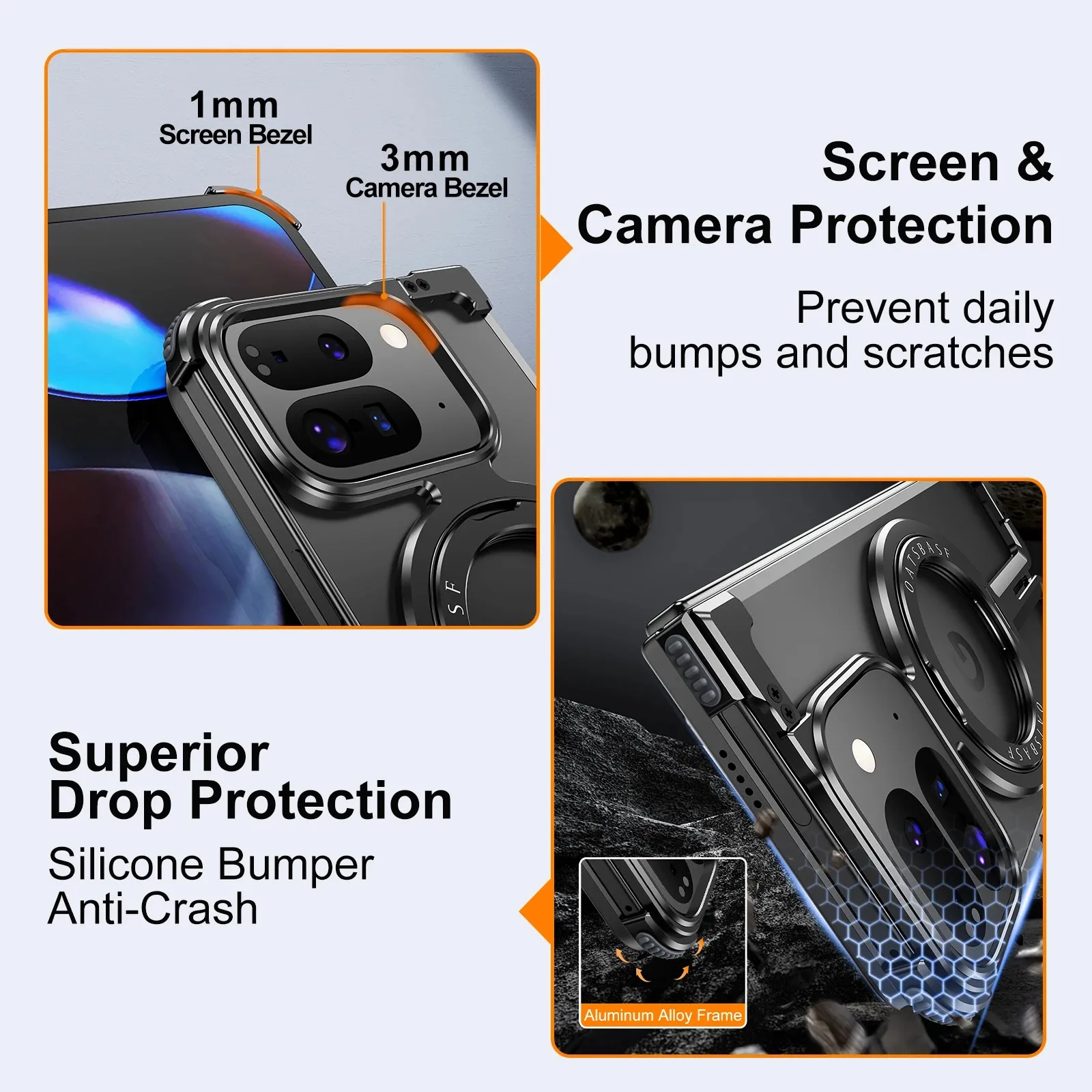 Eary Frameless Case for Google Pixel 9 Pro XL Fold Minimalist Bumper with Magnetic 360° Rotatable Stand Slim Metal Screen Cover