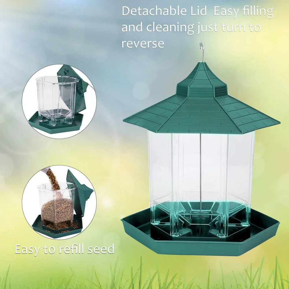 1pcs Wild Bird Feeder Hanging Hexagonal Roof Pavilion Semi-Automatic Bird Feeder Garden Courtyard Exterior Decoration Bird Feeder
