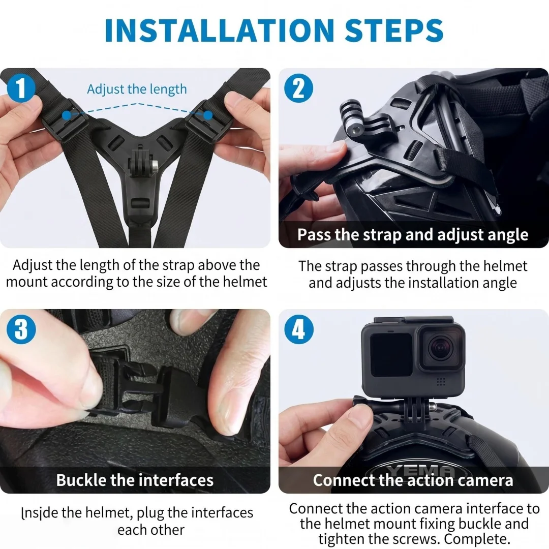 Support casque GoPro fixation mentonnière moto J-Hook vélo