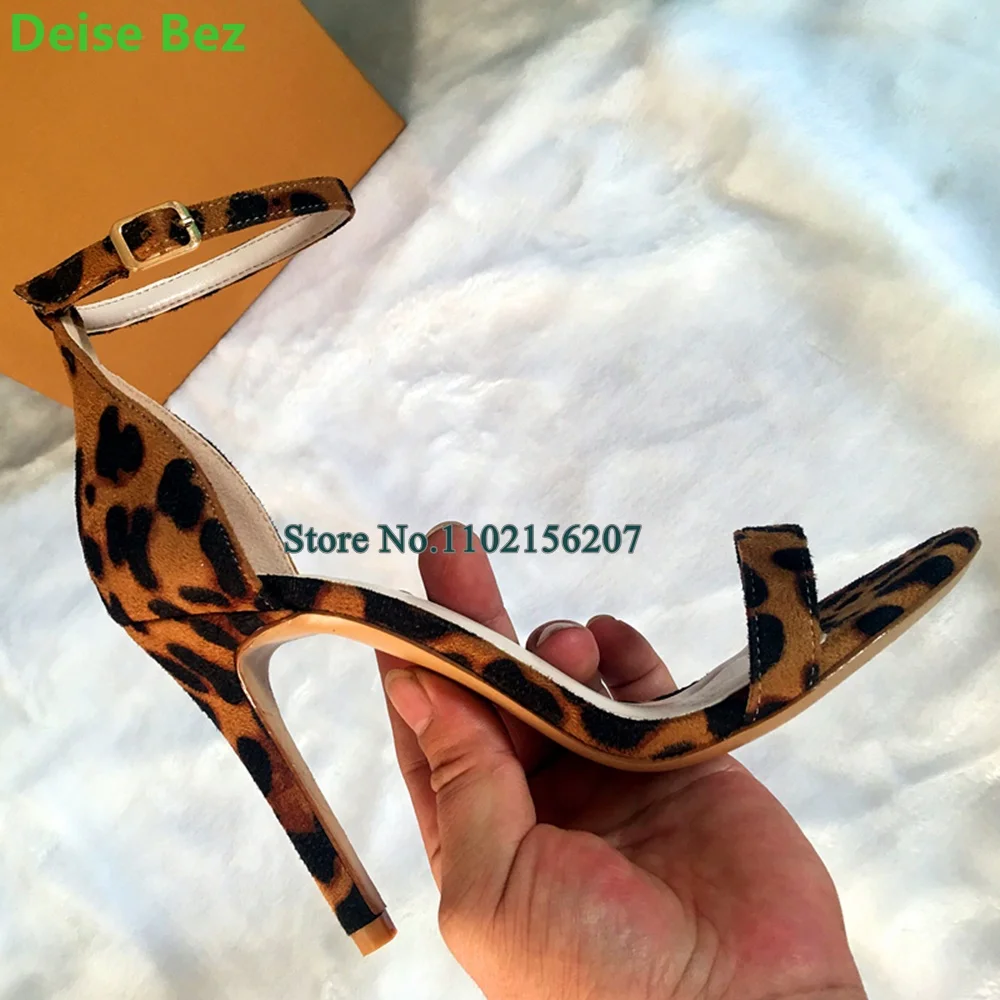 

Leopard Pattern Simpla Design Thin High Heel Sandals For Female Women Round Toe Cover Back Sexy Shallow Fashion Elegant Shoes