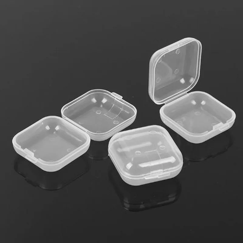 200pcs 후크 쥬얼리 귀마개 컨테이너 스토리지 박스 테이블 조직 광장 컨테이너에 대 한 다시 채울 수있는 플라스틱 작은 상자
