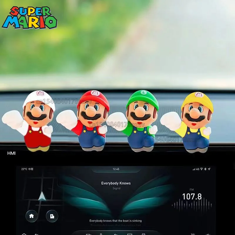 Mario Bros 3D Stereo Car Sticker Anime Figure Super Mario Moto Bicicletta Decorazione Bambole Kawaii Car Toys Ornamenti