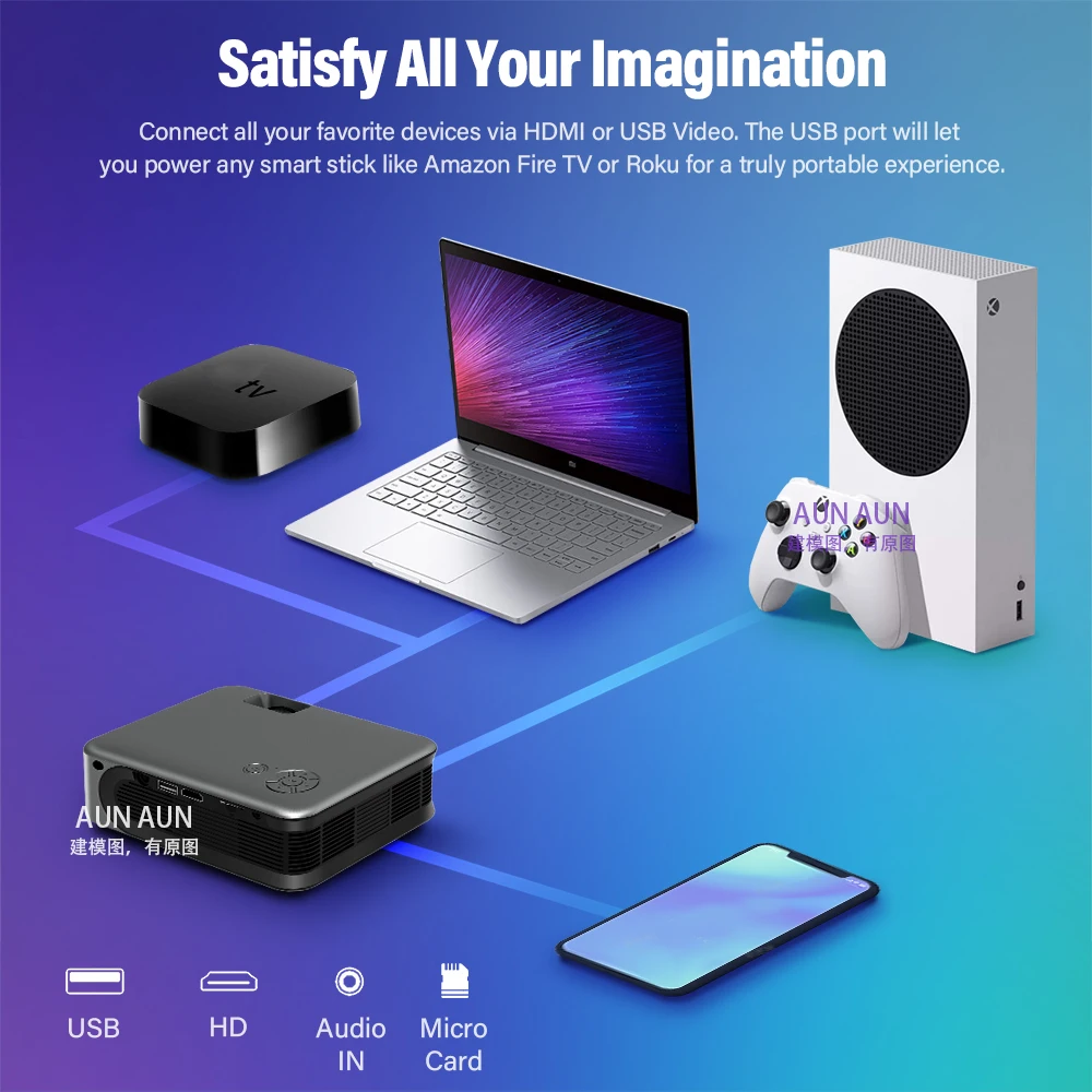 portable projector AUN Portable Projector Mini A30 Upgrade Home Theater 4K Video Play Via HD Port Smart Tv Screens Cinema Beam Laser 3D
