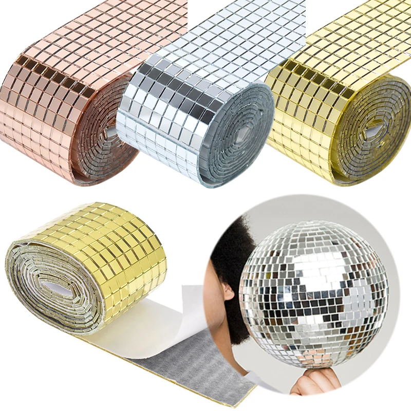 Mirror Wall Sticker Self-adhesive Square Mosaic Tiles Stickers For Home Bathroom Wall Decor Wedding Bar Diy Disco Ball 100*4cm wall stickers