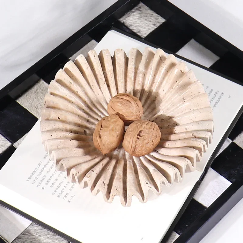 Marble Ruffle Bowl for Kitchen Counter and Living Room Travertine Scallop Bowl for Fruit Jewelry Decorative Tray for Home Decor 2
