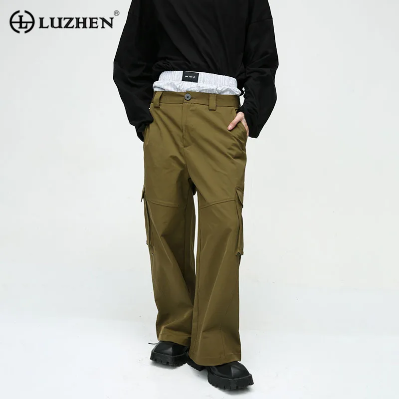 

LUZHEN Niche Two Men Piece Overalls Trendy Design Fake Elastic Waist Spliced Cargo Pants Fashion Male Baggy Trousers New 7ae9ce
